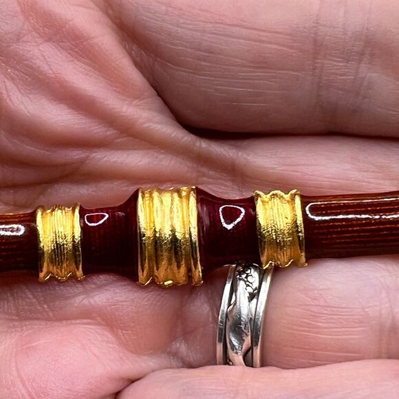 Signed Gerard YOSCA Vintage Enameled BAR BROOCH Pin Gold Tone Costume Jewelry - Picture 4 of 8